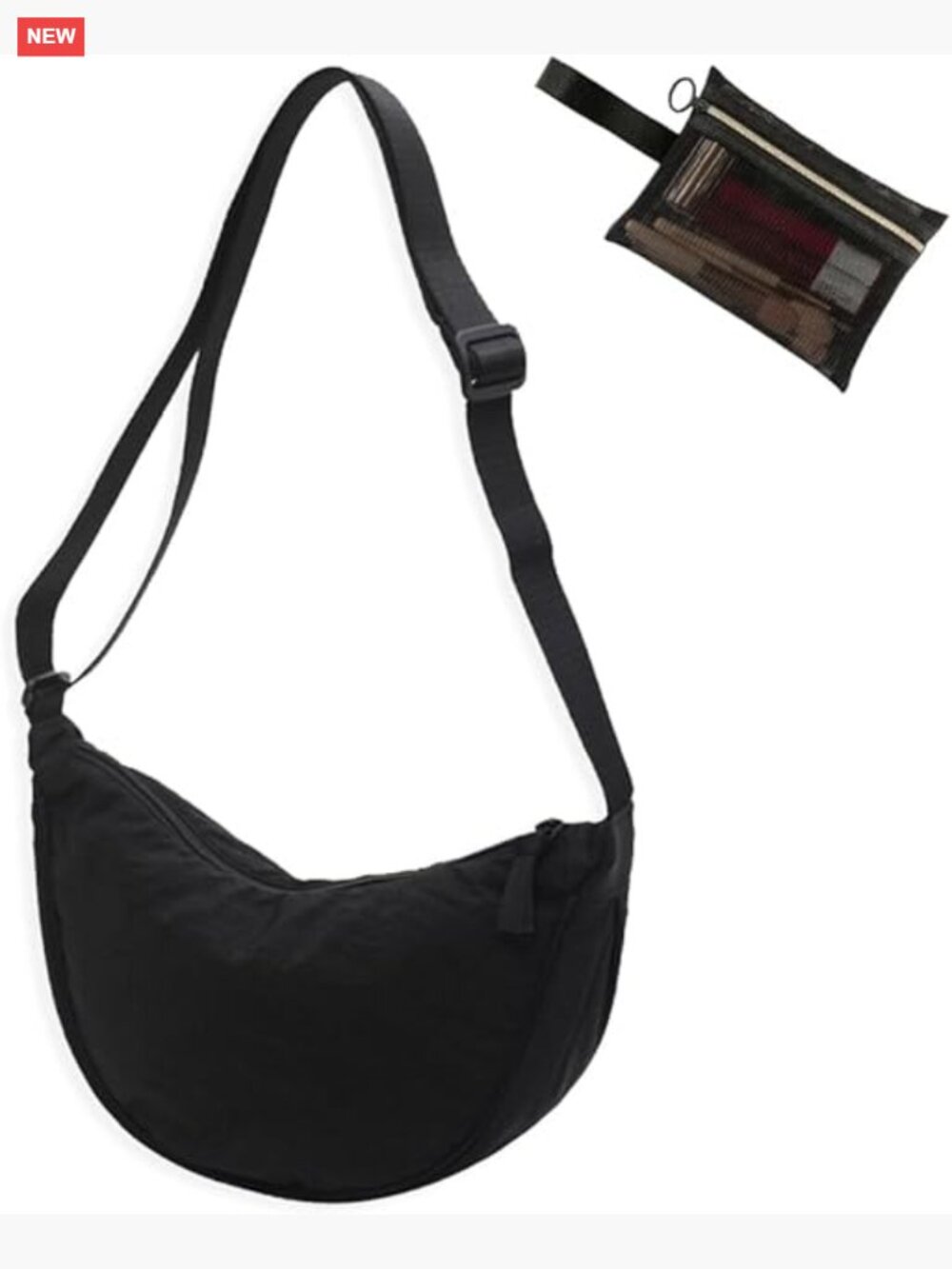 Crossbody Bag Hobo Crescent with Mesh Storage, Adjustable Strap